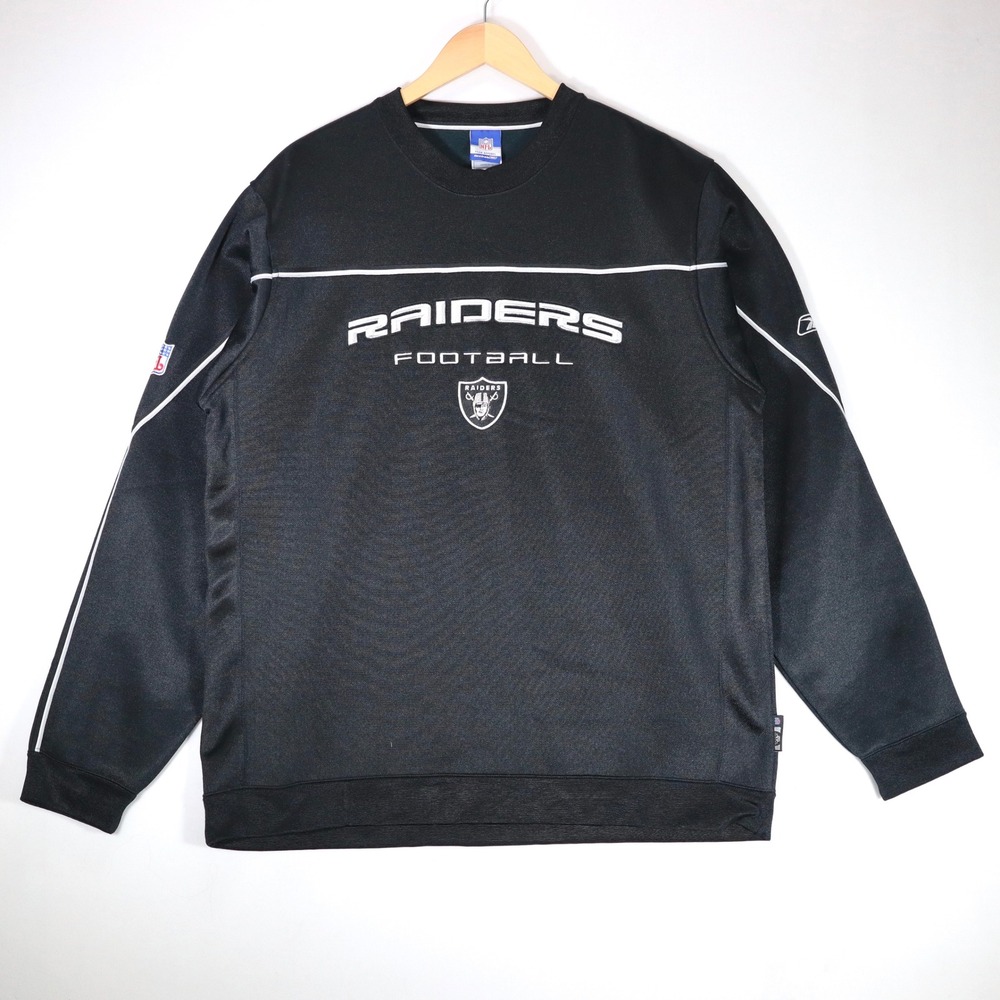 Reebok Sweatshirt Mens Large Black Raiders Football NFL Team Apparel 8051A Game